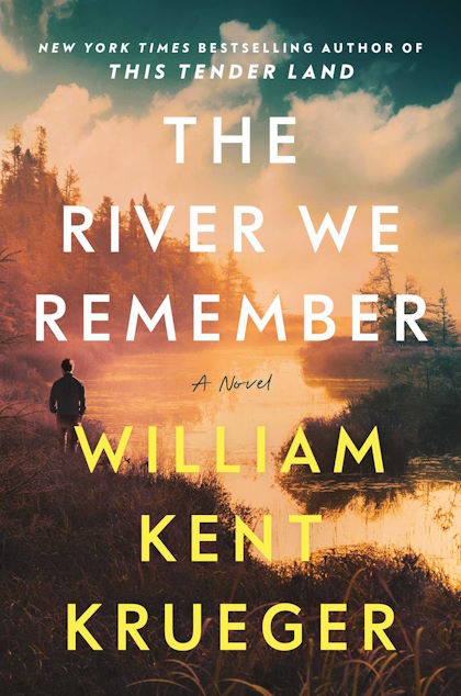 Book Cover with text and a male figure on a river bank