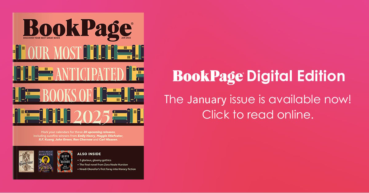 Pink Background with bookpage book image and the January issue is now available